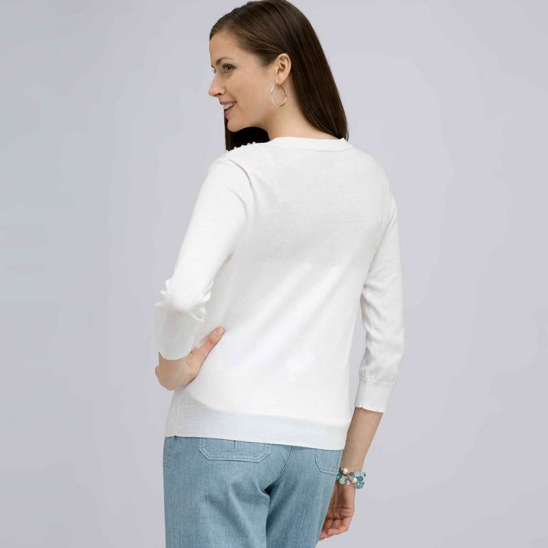 Beaded 3/4 Sleeve Cardigan., White, large image number 1